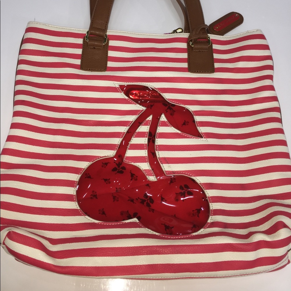 Rare Betsey Johnson striped cherry tote purse